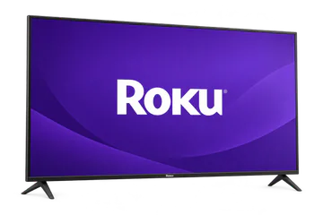 Large Roku television with two separate TV feet beneath its screen