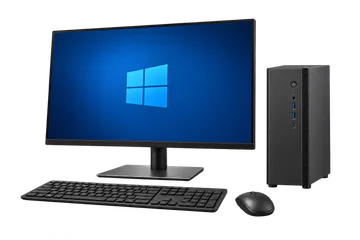 Windows desktop computer with a separate tower, monitor, keyboard and mouse
